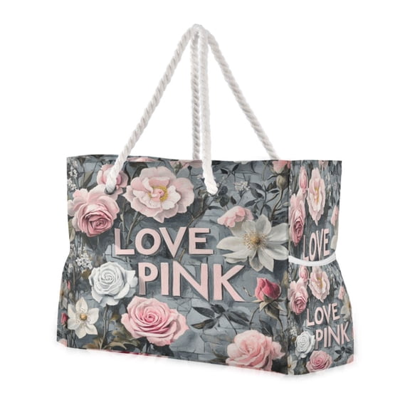DIXRUYEE Beach Cooler Travel Tote Bags Beach Bag Fashion Oil Roses Painting Printed