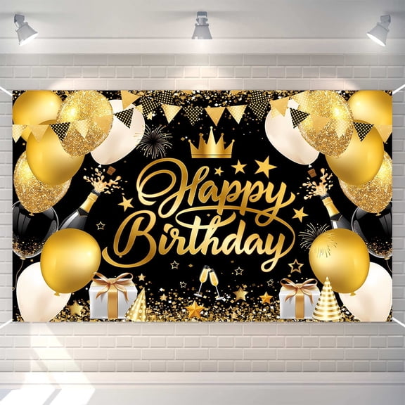 Birthday Banner Happy Birthday Party Supplies for Women Men Giant Glitter Birthday Backdrop Photography Backgrounds Decoration 70.86" x 43.3" Black