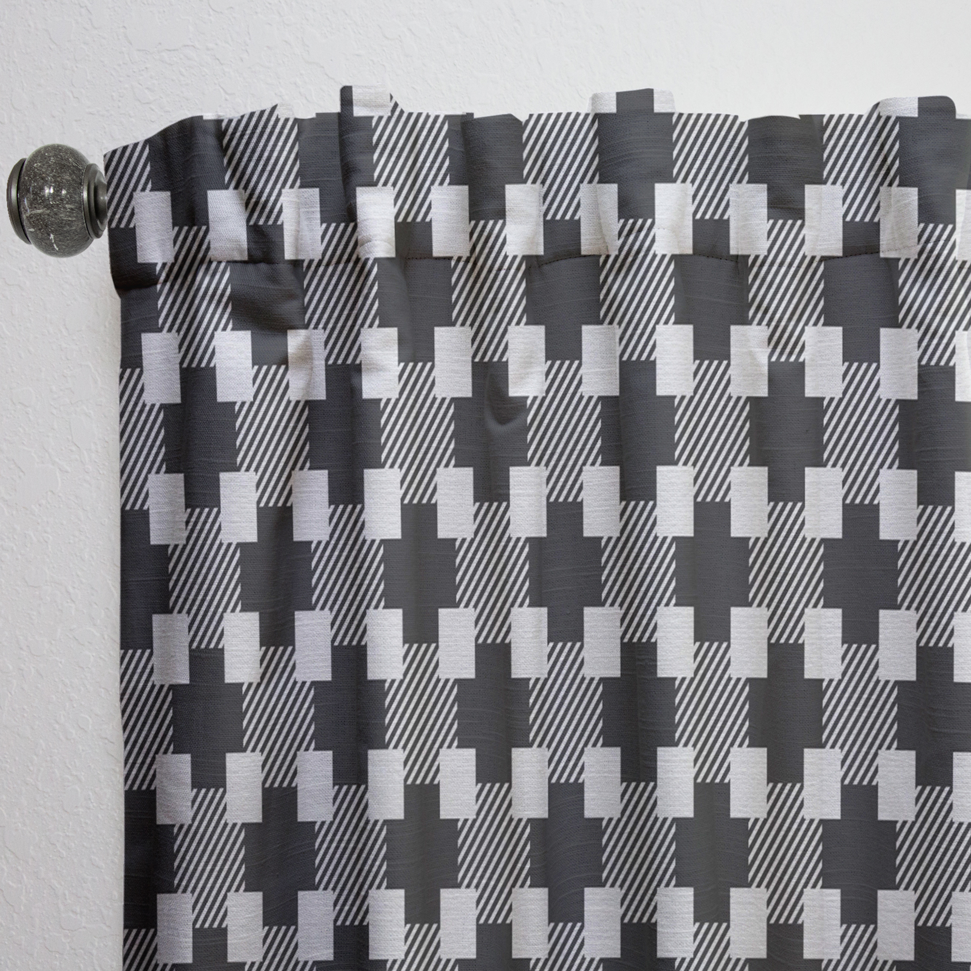 Designart 'Geometric Black and White Pattern II' Mid-Century Modern Black Sheer Curtain Panel