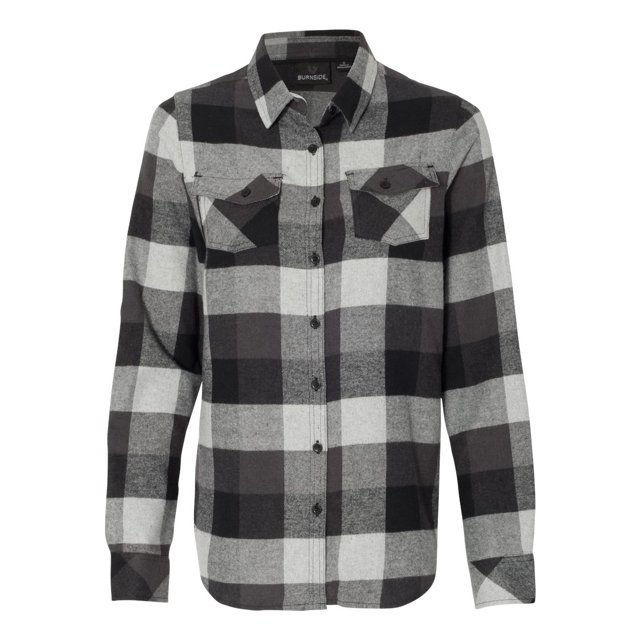 Chemise en Flanelle à Manches Longues Teinte en Fil pour Femmes, 2TG, Noir/gris