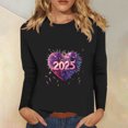 thumbnail image 1 of Styesk Chemises à Manches Longues pour Femmes Nouvel An T-shirt Décontracté Imprimé Col Rond Manches Longues, 1 of 4