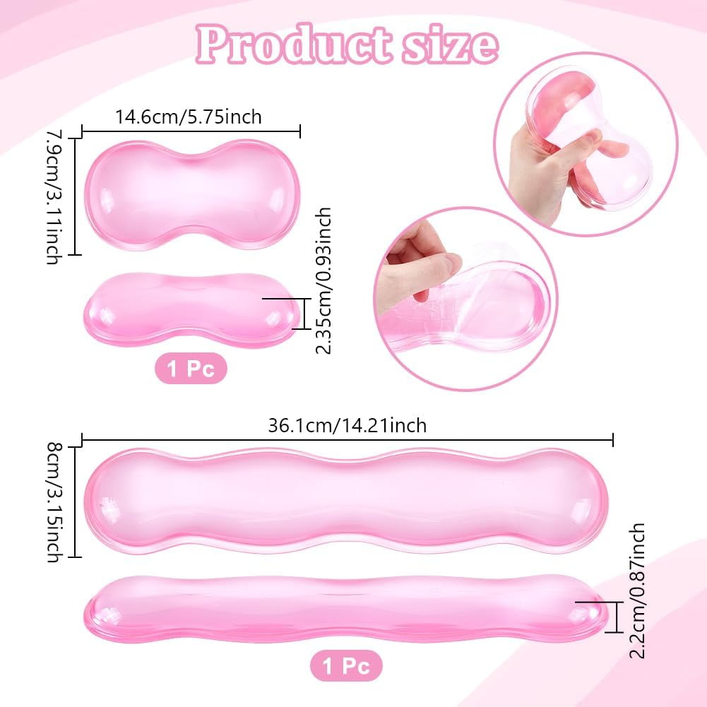 2Pcs 2 Styles Silicone Wrist Rest for Keyboard and Mouse Clear Gel Keyboard and Mouse Wrist Rest Set Desk Pads Support Hand Pink