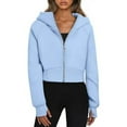 thumbnail image 2 of Women's Fashion Casual Hooded Zip Padded Long Sleeve Solid Colour Sweatshirt for Fall and Winter, Fleece Lined, Winter Clothes for Women,Light Blue,M, 2 of 6