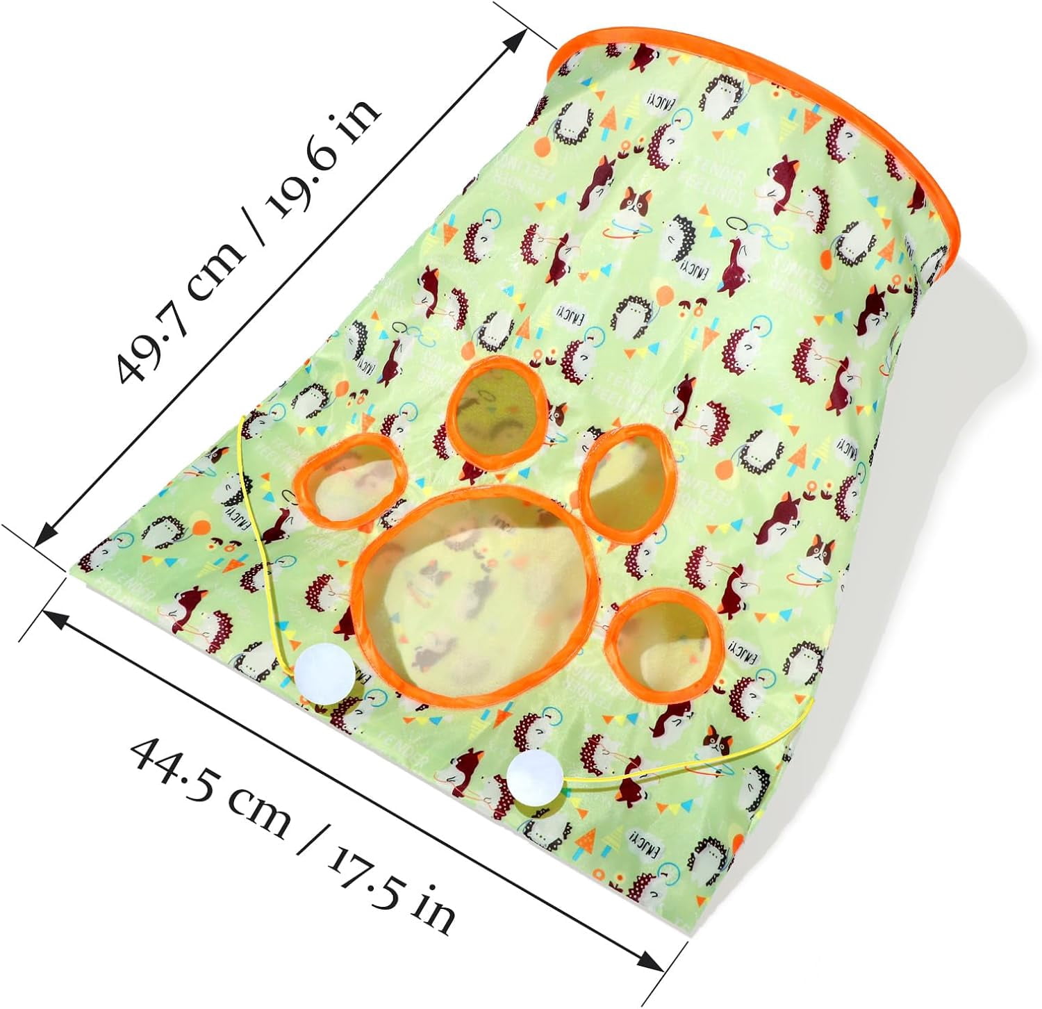 Cat Tunnel Bag with Toy Balls and Mouse, Collapsible Crinkle Sack, Light Green