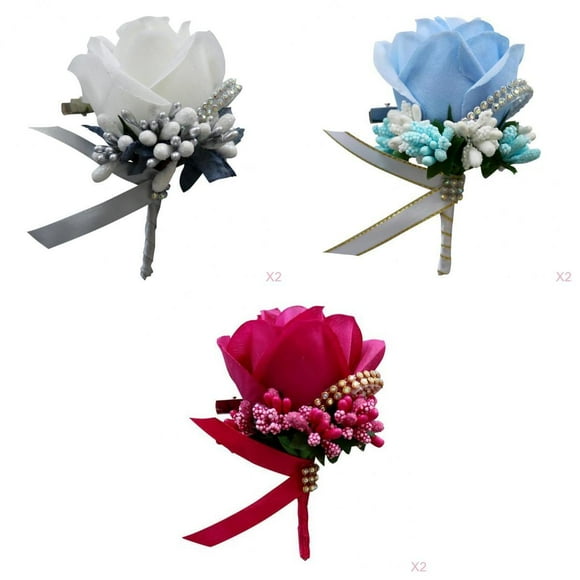 AMLESO 6 Pcs Prom Corsage Boutonnieres Artificial Flowers Brooch Banquet Corsage with