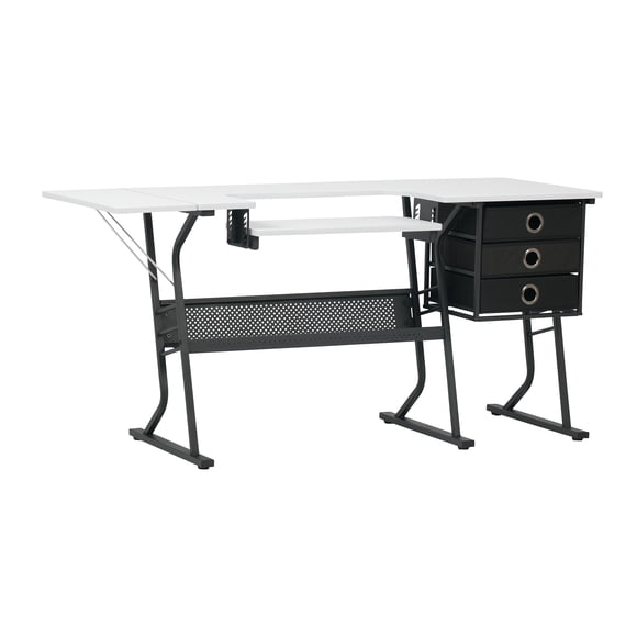 Sew Ready Eclipse Hobby Sewing Table with Storage Drawer and Shelves, Black