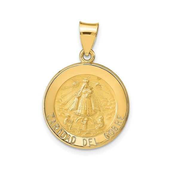 14k Yellow Gold Caridad del Cobre Pendant Necklace for Women or Unisex, Our Lady of Charity Medal, Catholic Religious Jewelry, Cuban Devotion Medallion for Faith and Protection