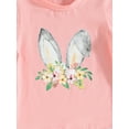 thumbnail image 6 of Genuiskids Toddler Baby Girl Easter Outfits 1 2 3 4 5 Years Kids Girl Summer Outfits Short Sleeve Bunny Ears Print T-shirt Tops Flare Pants Little Girl Bell Bottoms Clothes Set, 6 of 9