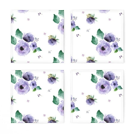 

Linen Cotton Canvas Cocktail Napkins (Set of 4) - Lilac White Boho Floral Flowers Baby Girl Purple Lavender Watercolor Violet Garden Print Cloth Cocktail Napkins by Spoonflower
