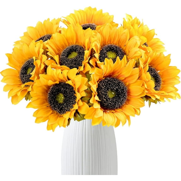 Minzimin Vintage Sunflowers Artificial Flowers 7 Pcs Faux Silk Sunflowers Bouquet Fake Real Touch Long Stems Floral for Wedding Party Centerpieces Home Decoration
