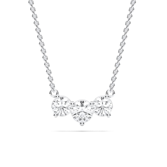 KEEVA JEWELS 3.50 Carat E-F/VVS-VS Round Moissanite Three-Stone Pendant Necklace for Women, 18-Inch Chain, Made in White Gold Plated Silver.