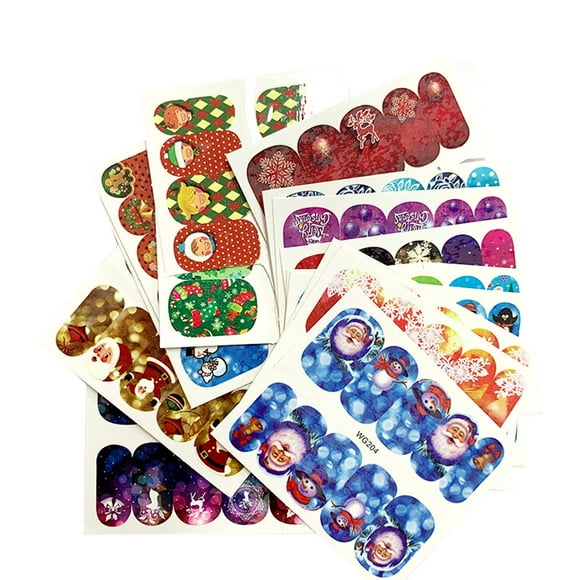 16 Sheets Nail Sticker Water Transform Mixed Colors & Patterns for Nail Art Decoration Glitter DIY Decals Manicure Set for Christmas