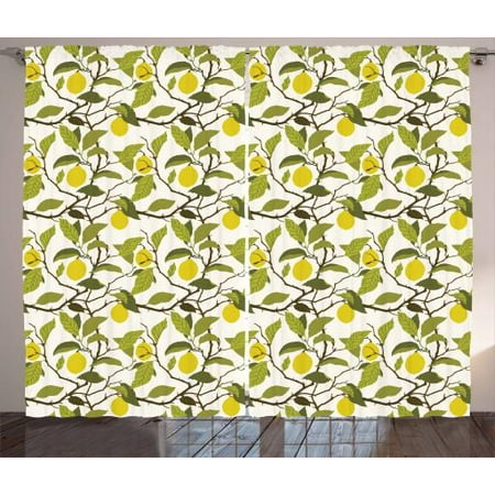 Lemons Curtains 2 Panels Set Bloomless Lemon Tree With Ripe
