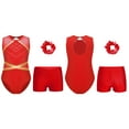 thumbnail image 5 of iiniim Kids Girls Dance Leotard Ballet Gymnastics Jumpsuit with Shorts and Hair Tie Dancewear Red 6, 5 of 6