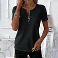 thumbnail image 2 of Miluxas Women's Zip Up Short Sleeve Pullover Top V-Neck Solid Casual T-Shirt Summer Basic Work Daily Outfits Black, 2 of 6