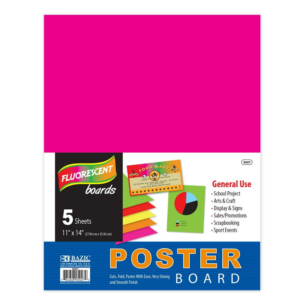 BAZIC Poster Board 11" X 14" Assorted Neon Colored Poster Board Paper