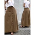 thumbnail image 6 of Women Button Down Maxi Skirts High Waist A-Line Pleated Long Skirts with Pockets Brown S, 6 of 7