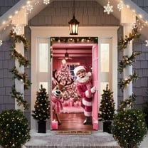 BAOPAI 70.86x35.43in Christmas Door Cover Decorations Santa Claus Front Door Cover Xmas Hanging Banners Background for Christmas Xmas Holiday Winter Home Indoor Outdoor Decorations(Red)