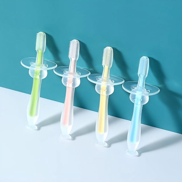 QJUHUNG 4pcs Children‘s Toothbrush Silicone Toddler Toothbrush with Suction Cup Base Children‘s Soft Bristle Toothbrush A Set of 4 Soft Bristle Silicone Children‘s Finger Toothbrush T