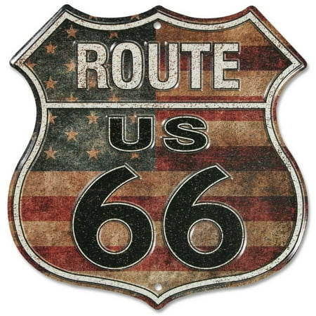 Route 66 Stars And Stripes Tin Sign - 11.5x11.5