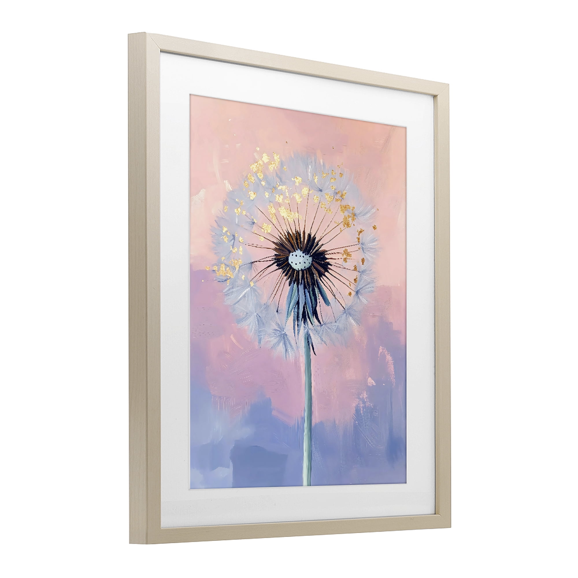 Stupell Industries Pastel Dandelion with Gold Seeds Birch Framed Print Under Glass, design by The Prints Vibe