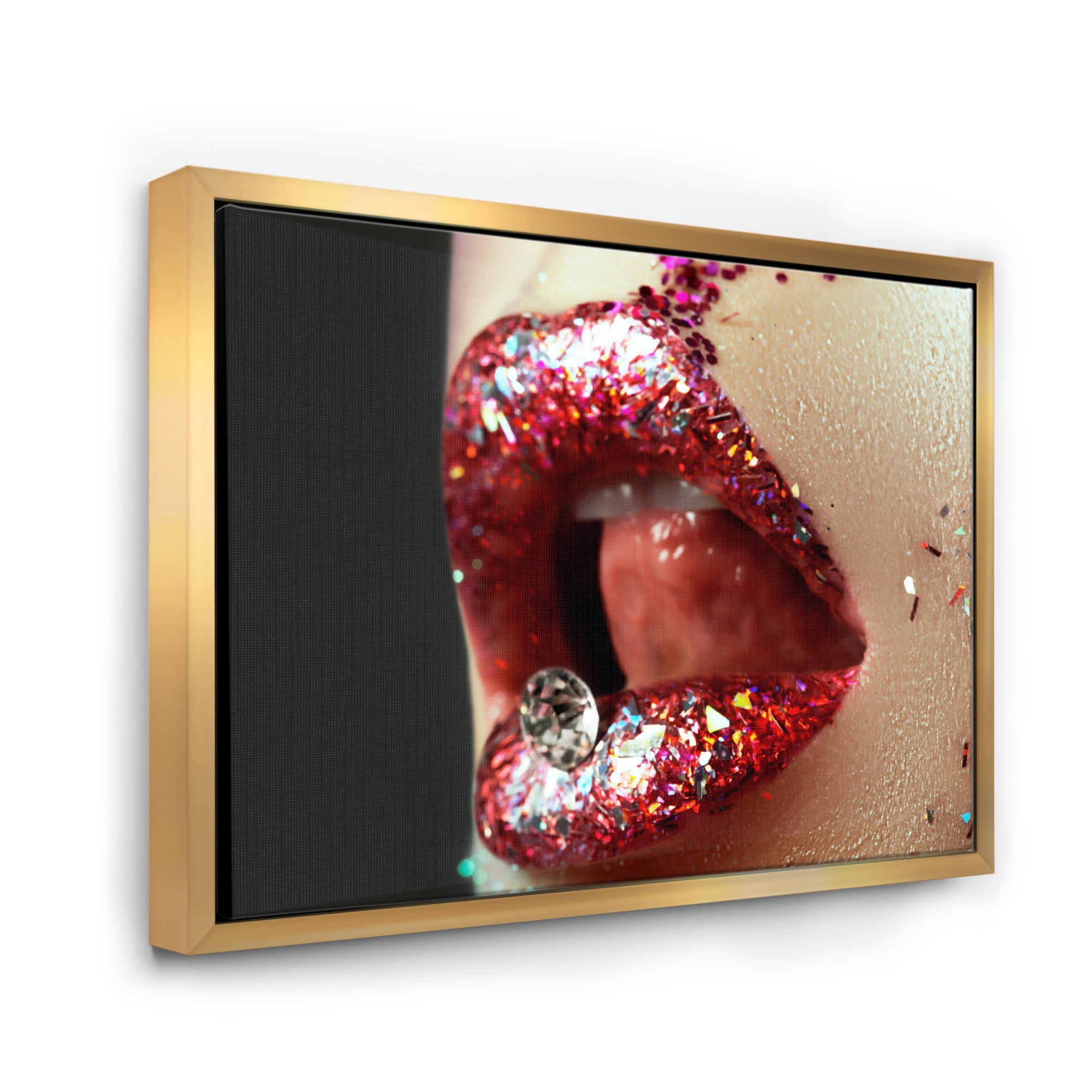 Artistic Girl Lips Make-Up 40 in x 30 in Framed Photography Canvas Art Print, by Designart
