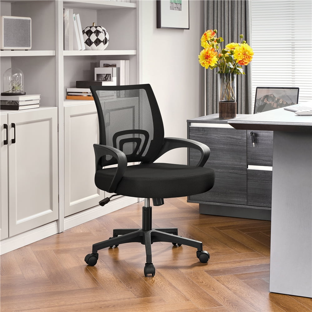 Alden Design Adjustable Mesh Swivel Office Chair with Armrest, Set of 2, Black