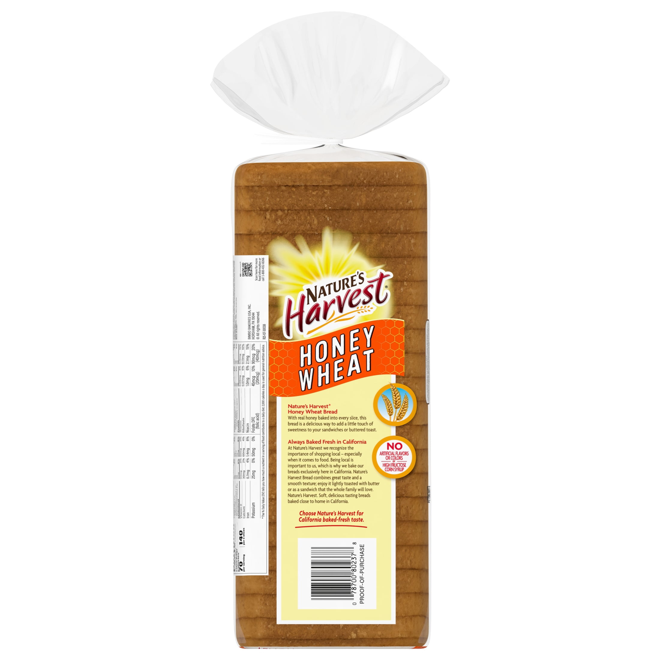 Nature's Harvest Honey Wheat Bread, 20 oz, White Bread, Bag