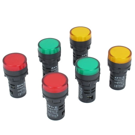 - 6pcs ac 12v 20ma orange green red led power indicator pilot signal light lamp
