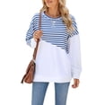 thumbnail image 2 of Deago Women Striped Color Block Long Sleeve Crew Neck Sweatshirt Casual Loose Fit Pullover Shirts Side Split Tunic Tops, 2 of 8