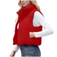 thumbnail image 5 of Women's Winter Cropped Puffer Vests Lightweight Sleeveless Warm Outerwear Padded Gilet Jackets with Pocket New Women's Vests Dressy Casual Outerwear Red XL, 5 of 8