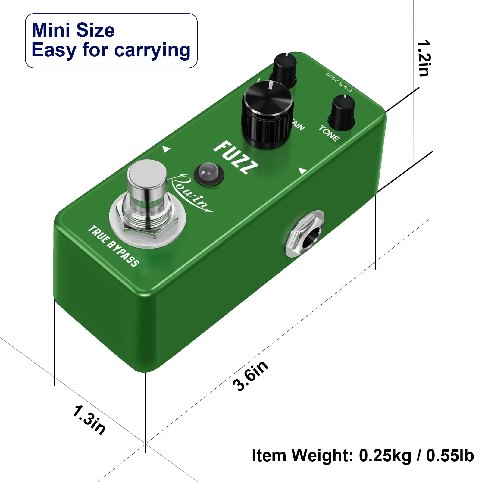 Rowin Fuzz Pedal Classic Distortion Fuzz Guitar Effect Pedal for Electric Guitar Bass True Bypass LEF-306