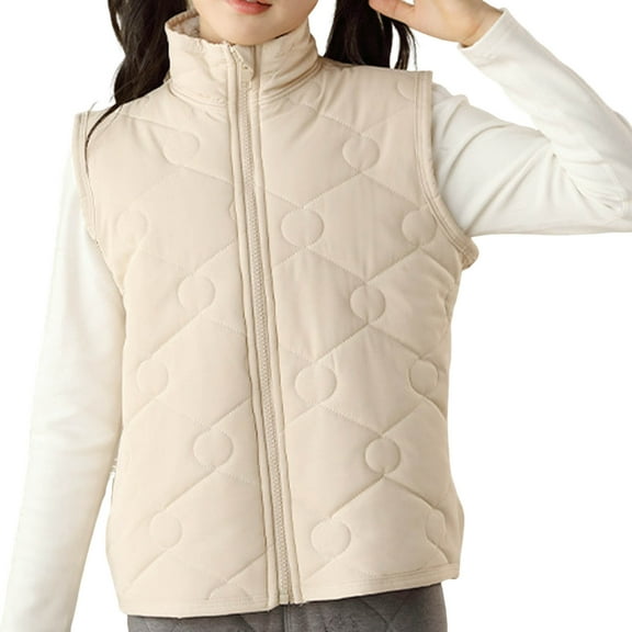 dazeni Girls Winter Warm Zip Up Sleeveless Jacket Cute Stand Collar Quilted Vest Solid Casual Thermal Waistcoat Outerwear for Kids