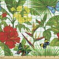 thumbnail image 2 of Ambesonne Exotic Fabric by the Yard Upholstery, Cheerful Hibiscus Butterfly, 1 Yard, Olive Green Multicolor, 2 of 5