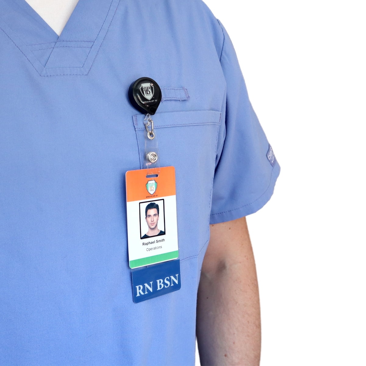 5 Pack - Clear RN BSN Badge Buddy Vertical - Hospital & Nurse ID Backer Cards - Transparent Title/Role Identifier - Wear Behind Medical Name Badge on I’D Reel or Lanyard by Specialist ID (Blue)
