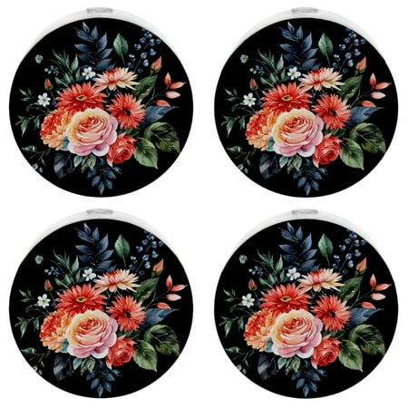 

YZUOUZY Night Lights Plug into Wall Bedside Lamp 4-PC Roses Hyacinths Butterfly