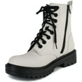 thumbnail image 2 of Soda Women Combat Army Military Motorcycle Riding Platform Boots Side Zipper FIRM-S White 11, 2 of 3