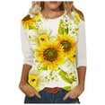 thumbnail image 1 of Camisas Para Mujer Moda O-Cuello Casual Tres Cuartos Estampado de Girasol Tops Camiseta Blusa Odeerbi ODB126706, 1 of 5