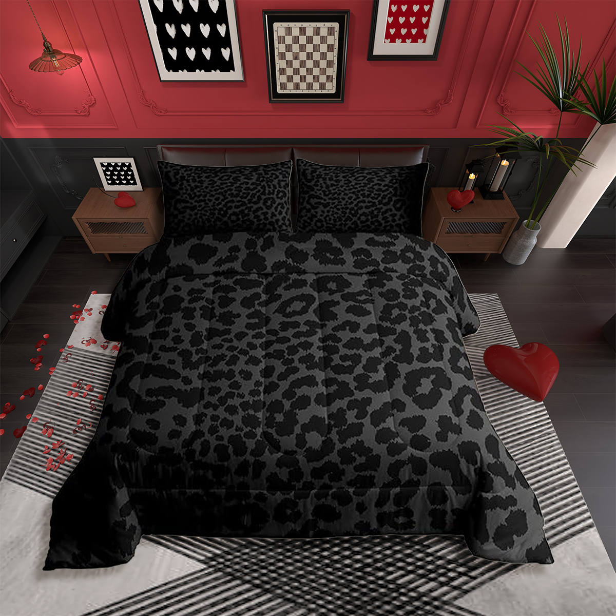 Leopard Print Comforter Set Twin Size,Abstract Cheetah Texture Bedding Set,Beauty Woman Room Decor,Rustic Farmhouse Retro Down Comforter,Black Noble Duvet Insert