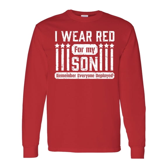 Inktastic I Wear Red for My Son Remember Everyone Deployed Long Sleeve T-Shirt