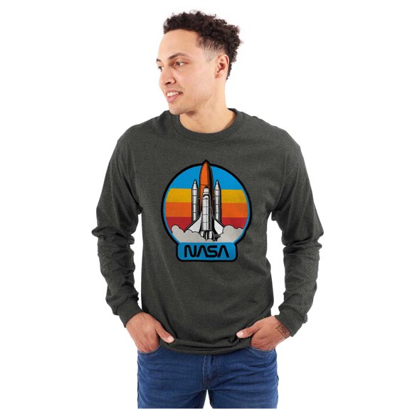 Retro NASA Worm Logo Rocket Launch Long Sleeve TShirt Men Women Brisco Brands S