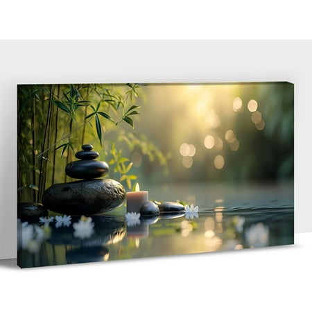 Zen Canvas Wall Art Green Zen Spa Bathroom Flower Pictures Prints Wall Decor Modern Wall Decor for Bedroom Office Yoga Living Room Canvas Paintings Framed Artwork Ready to Hang 12x18 Inch