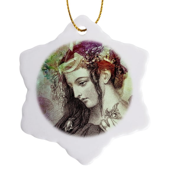 3drose, Beautiful Goddess, 3 inch Snowflake Porcelain Ornament