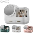 thumbnail image 1 of 2026 New Mirror Fan Makeup Case, Large Capacity LED Light Mirror Makeup Storage Box, Cosmetic Storage Display Case with Practical Organizing Drawers for Valentine's Day Gifts (White), 1 of 8