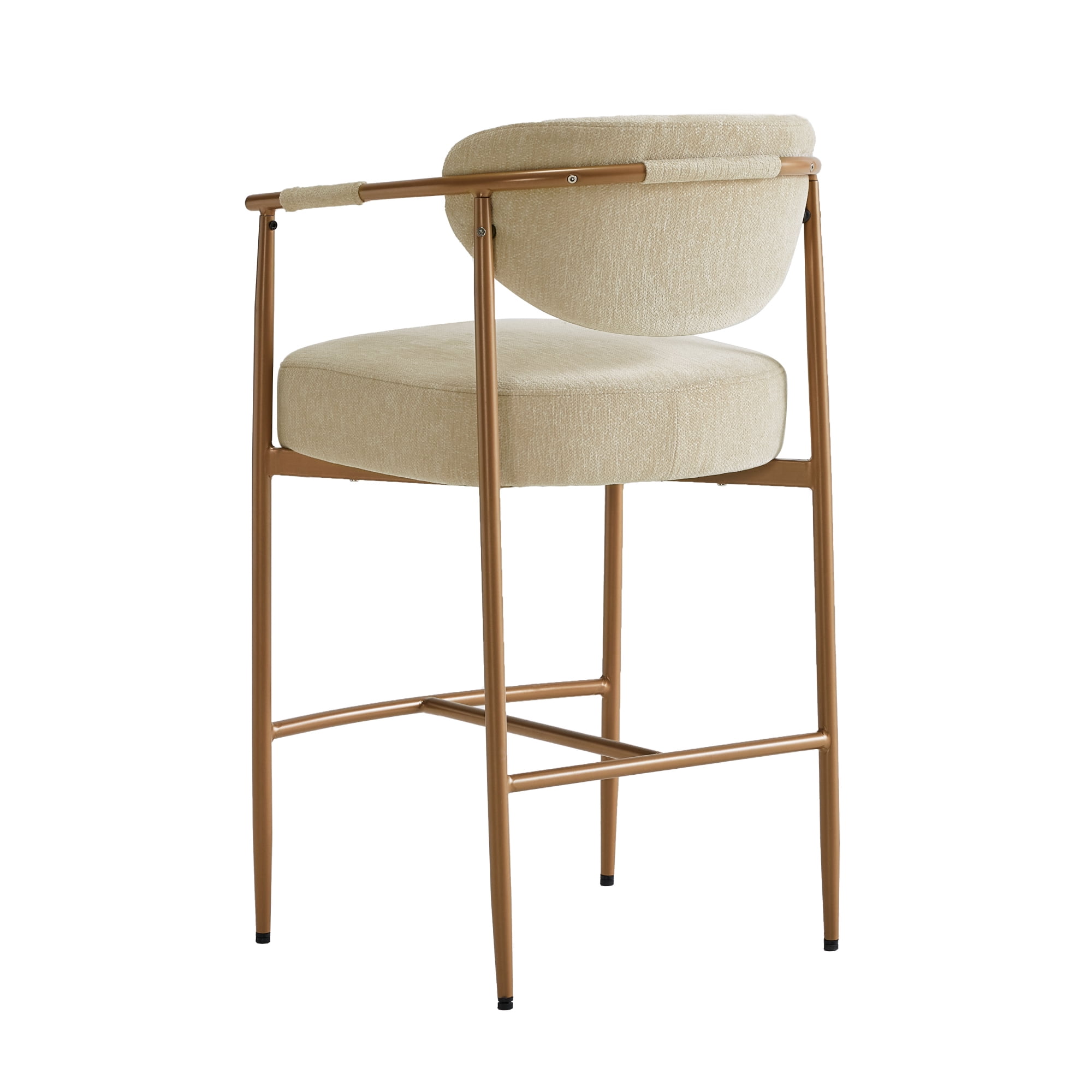 Spruce & Spring Modern Counter Bar Stool with Woven Strap Arms & Gold Metal Frame Set of 2, Oatmeal with Gold Frame
