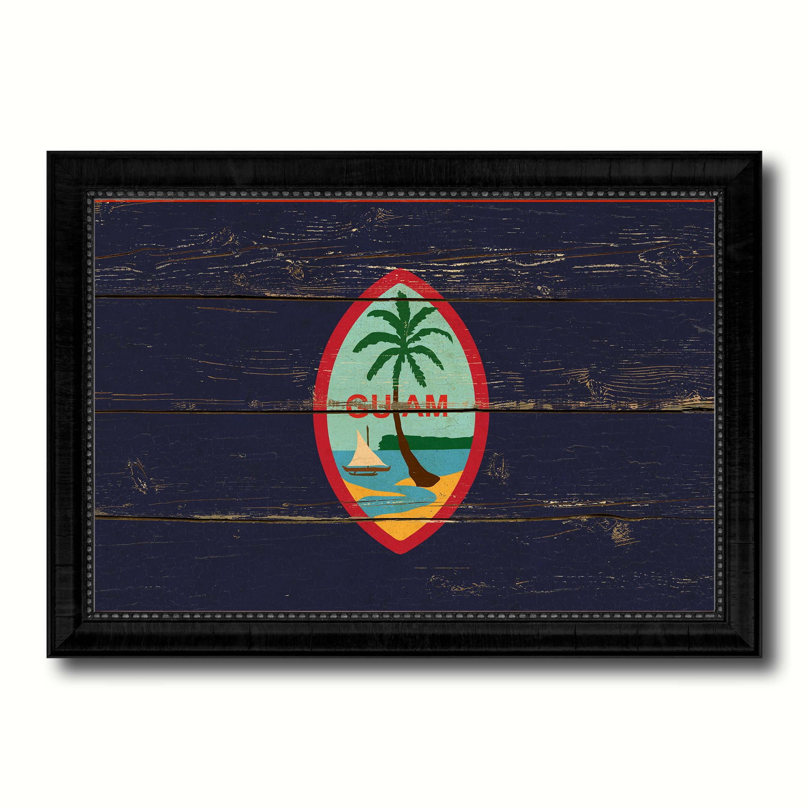 Guam US Territory Flag Vintage Canvas Print Black Picture Frame Home