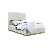Meridian Furniture Alfie Cream Linen Textured Fabric Queen Bed