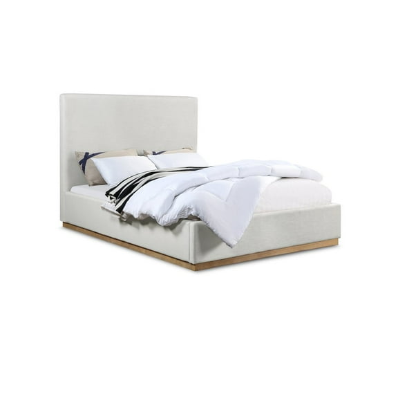Meridian Furniture Alfie Cream Linen Textured Fabric Full Bed