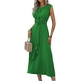 thumbnail image 3 of Womens Summer Casual Sleeveless T Shirt Midi Dress Slim Fit Tie Waist Tank Long Dresses 2025 Vacation Sundress Green M, 3 of 9