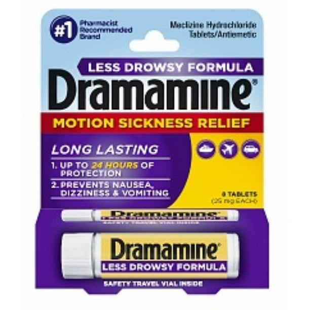 Dramamine Motion Sickness Relief Less Drowsey Formula Tablets 8 ea (Pack of 6)